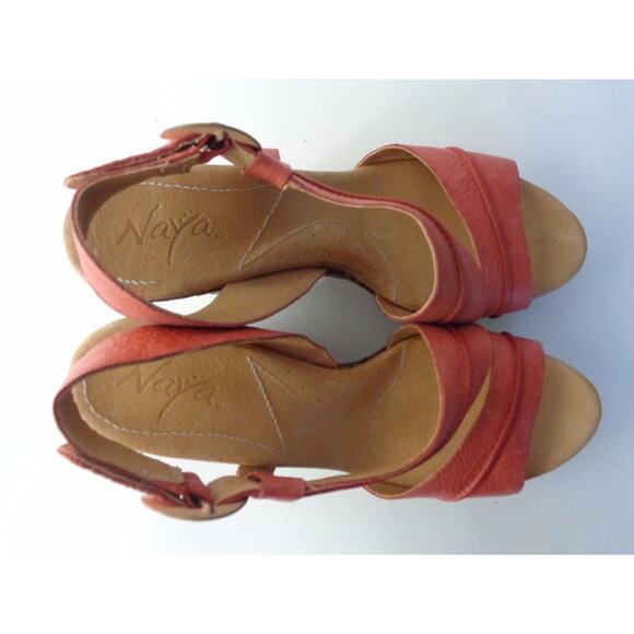 NAYA Estra US 9M EUR 41 Coral Leather Platform Wedge Sandal Shoe - Picture 4 of 9